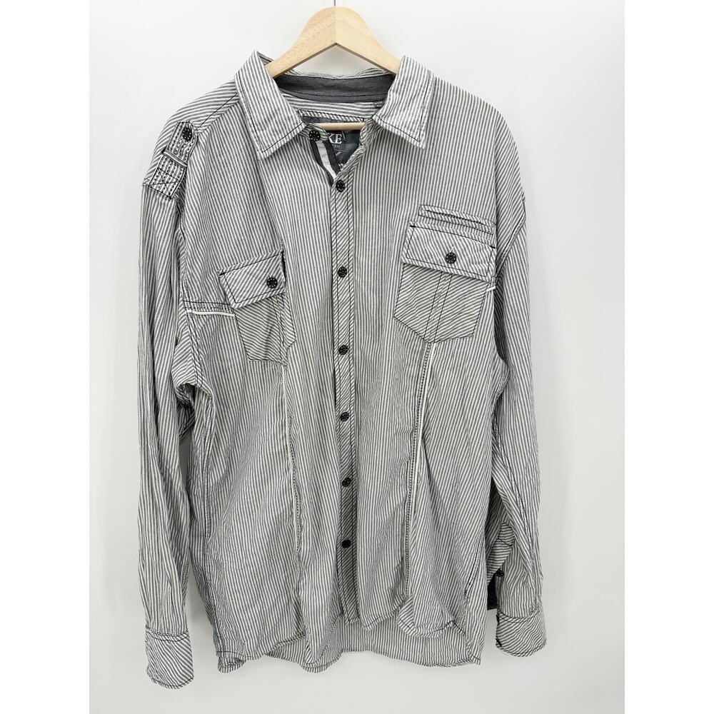BKE Gray White Pinstripe Button Down Casual Shirt Athletic Fit Cotton Mens 3XL